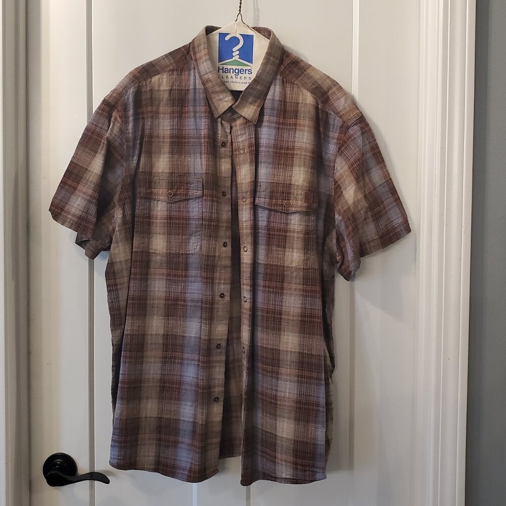 Solaris Outdoors Plaid Snap Front Short Sleeve Shirt-XXL